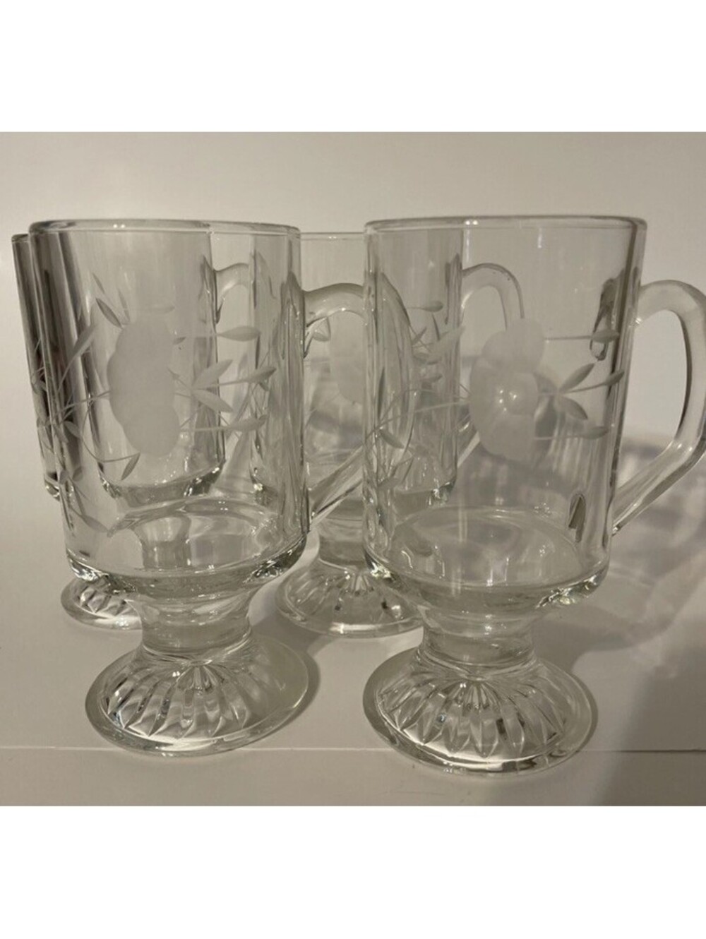 4 Princess House Irish Coffee Mugs Crystal Heritage Footed